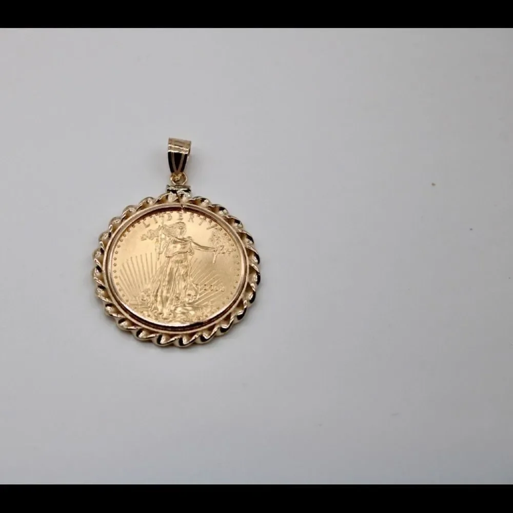 14k Twisted Wire Polished Screw Top Bezel With 1/2 ounce American Eagle Coin